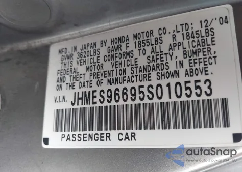 2005 Honda Civic Hybrid из США, поврежденный, VIN JHMES96695S010553